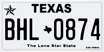 TX license plate BHL0874