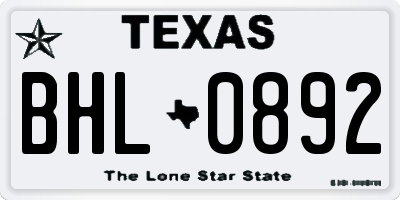 TX license plate BHL0892
