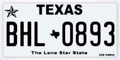 TX license plate BHL0893