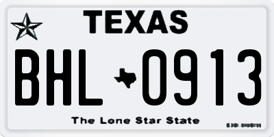 TX license plate BHL0913