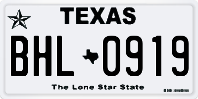 TX license plate BHL0919