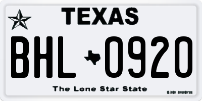 TX license plate BHL0920