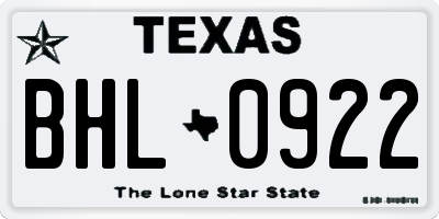 TX license plate BHL0922