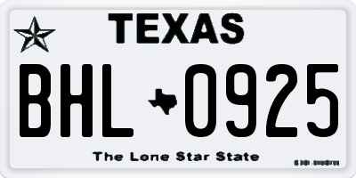TX license plate BHL0925