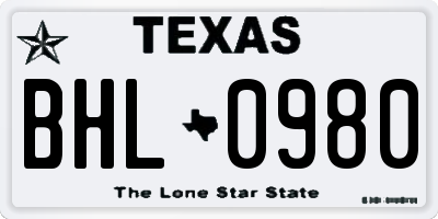 TX license plate BHL0980