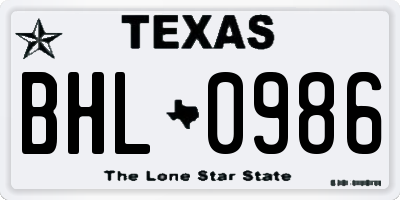 TX license plate BHL0986