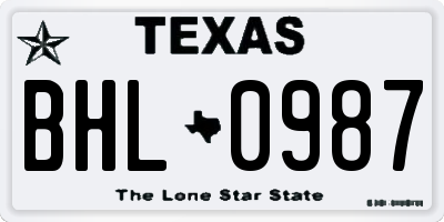 TX license plate BHL0987