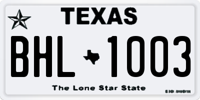 TX license plate BHL1003