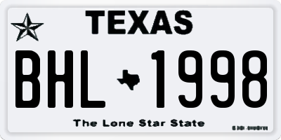 TX license plate BHL1998