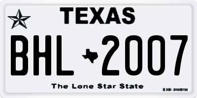 TX license plate BHL2007