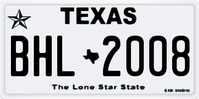 TX license plate BHL2008