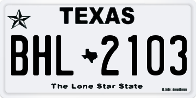 TX license plate BHL2103