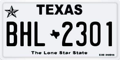 TX license plate BHL2301