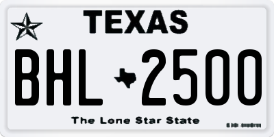TX license plate BHL2500