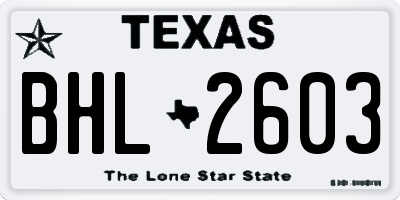 TX license plate BHL2603
