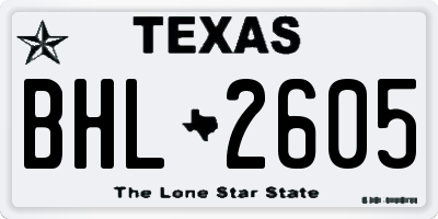 TX license plate BHL2605