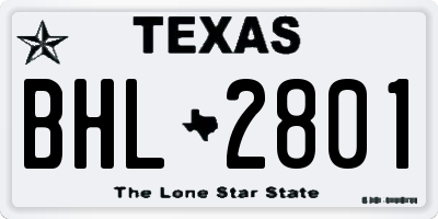 TX license plate BHL2801