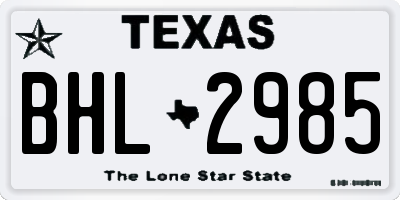 TX license plate BHL2985