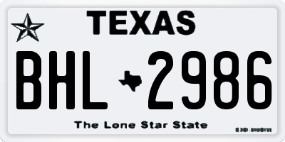 TX license plate BHL2986