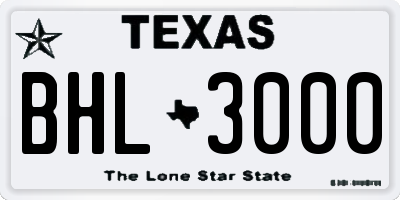 TX license plate BHL3000