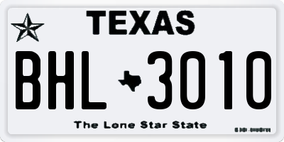 TX license plate BHL3010