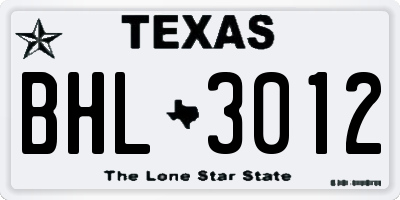 TX license plate BHL3012