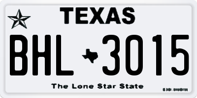 TX license plate BHL3015