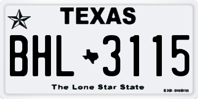 TX license plate BHL3115