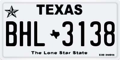 TX license plate BHL3138