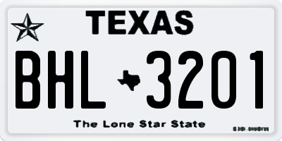 TX license plate BHL3201