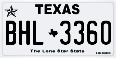 TX license plate BHL3360