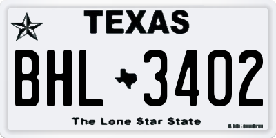 TX license plate BHL3402