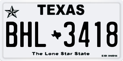 TX license plate BHL3418