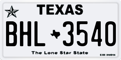 TX license plate BHL3540