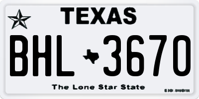 TX license plate BHL3670