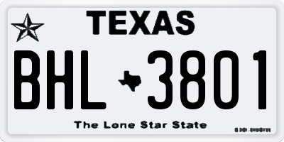 TX license plate BHL3801