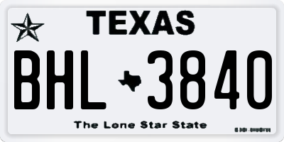 TX license plate BHL3840