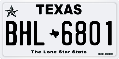 TX license plate BHL6801