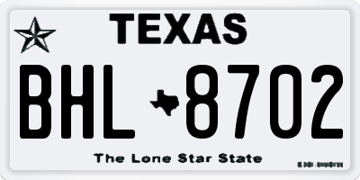 TX license plate BHL8702