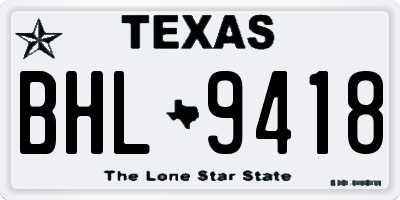 TX license plate BHL9418