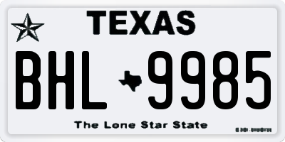 TX license plate BHL9985