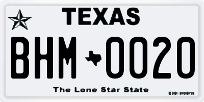 TX license plate BHM0020