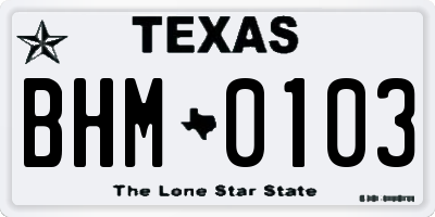 TX license plate BHM0103
