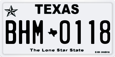 TX license plate BHM0118