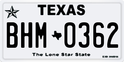 TX license plate BHM0362