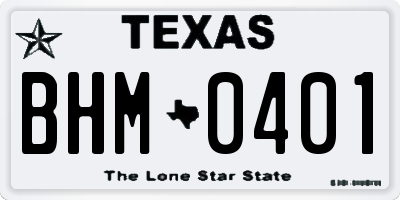 TX license plate BHM0401