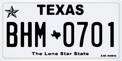 TX license plate BHM0701