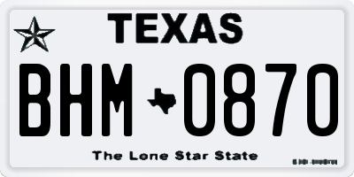 TX license plate BHM0870