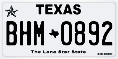 TX license plate BHM0892