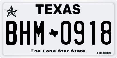 TX license plate BHM0918
